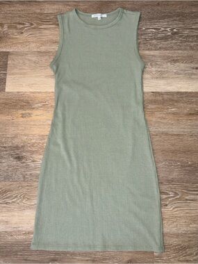 Sleeveless Ribbed Tank Dress in Sage Green